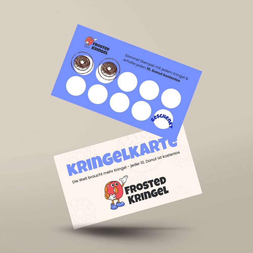 Kringelkarte von Frosted Kringel in Köln – Treuekarte mit zehn Stempeln für kostenlose Donuts
Kringelkarte von Frosted Kringel in Köln – Treuekarte mit zehn Stempeln für kostenlose Donuts