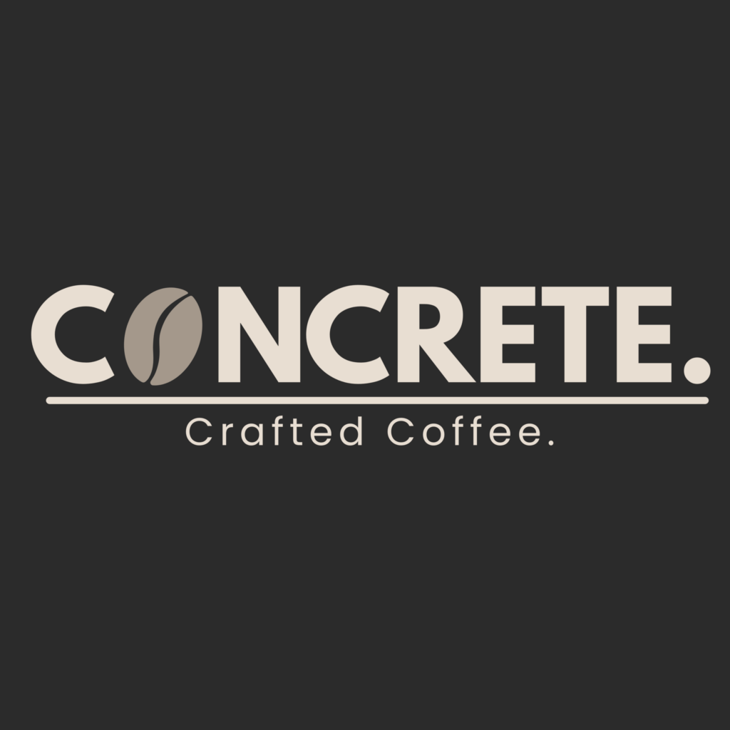 Logo von Concrete. – modernem Kaffeeladen in Köln auf dunklem Hintergrund Logo von Concrete. – modernem Kaffeeladen in Köln auf dunklem Hintergrund